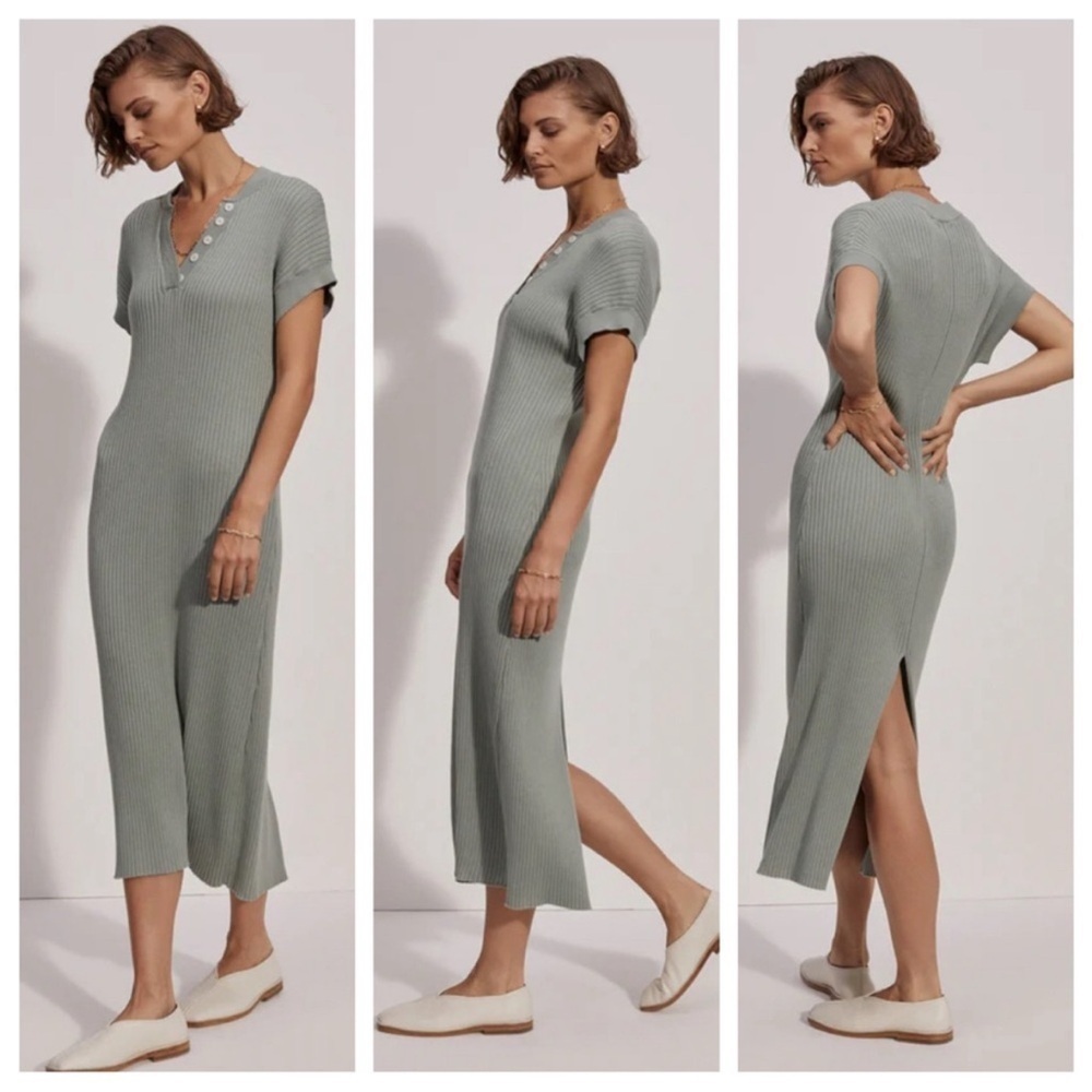 Varley Sage Green Ribbed Midi Dress